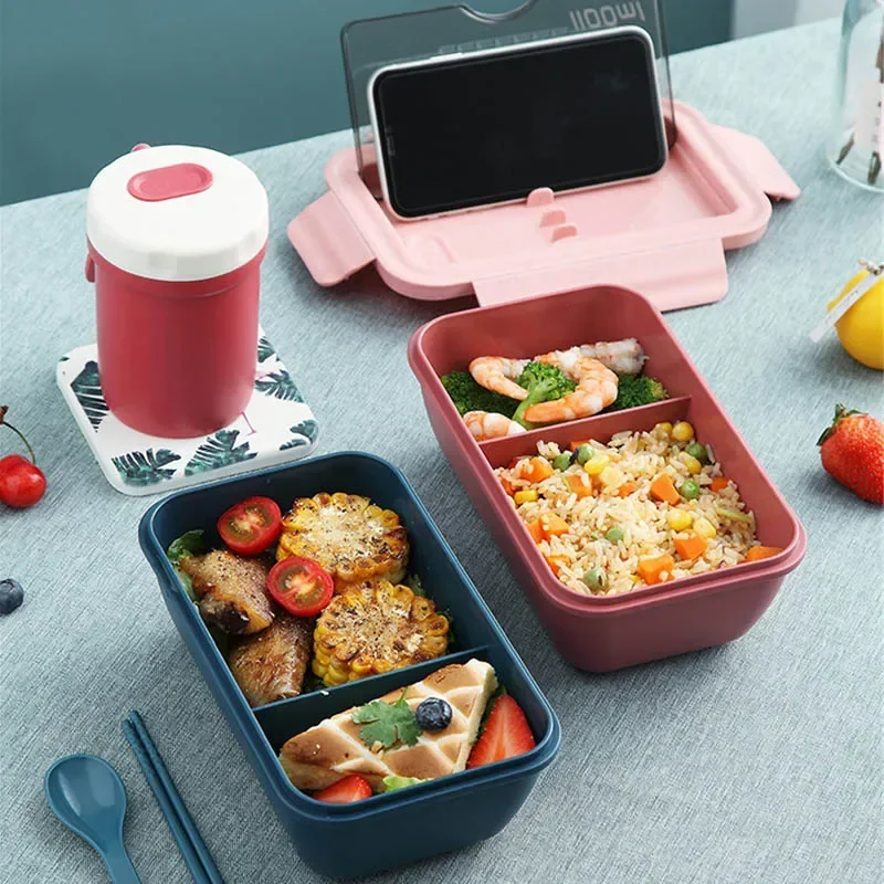 304 Stainless Steel Bento Lunch Box For School Kids Office Worker 2 Grids Microwae Heating Food Storage Container Tableware New