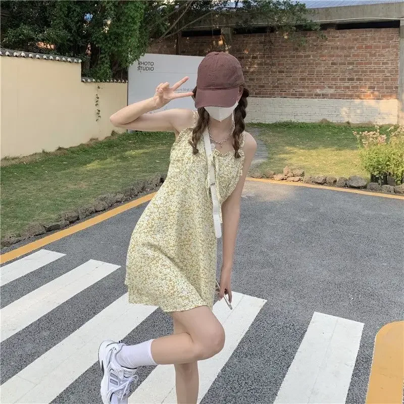 Mini abiti da donna floreali estivi semplici stile coreano dolce vita alta romantico tempo libero tutto-fiammifero vestito estivo college moda donna