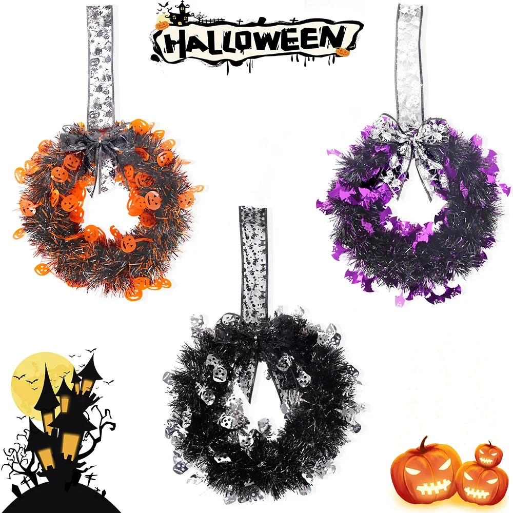 

Halloween Wreath DIY Pumpkin Bat Black Branch Wreaths Ghost Festival Simulation Circle Pumpkin Bat Fur Strip Wreath Decoration