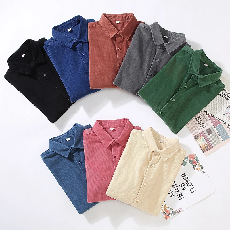 New Italy Quality Corduroy Cotton Shirt Men Brand Casual Trendy Long Sleeve Top Clothes Plus Size Multiple-Colors Chemise Homme