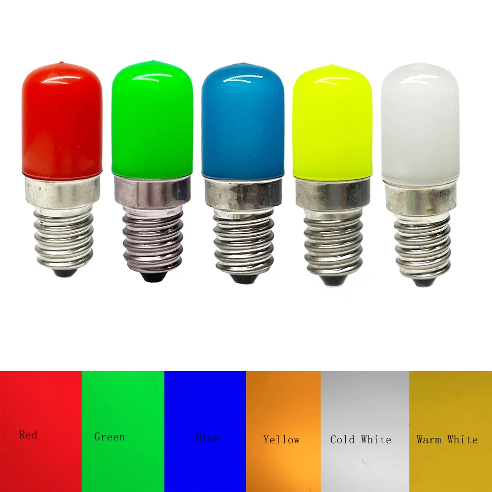 Bombilla E12 E14 T18 2W para refrigerador, cubierta para PC, CA 110V 220V, Bombilla para congelador, rojo, verde, azul, amarillo, blanco frío/cálido