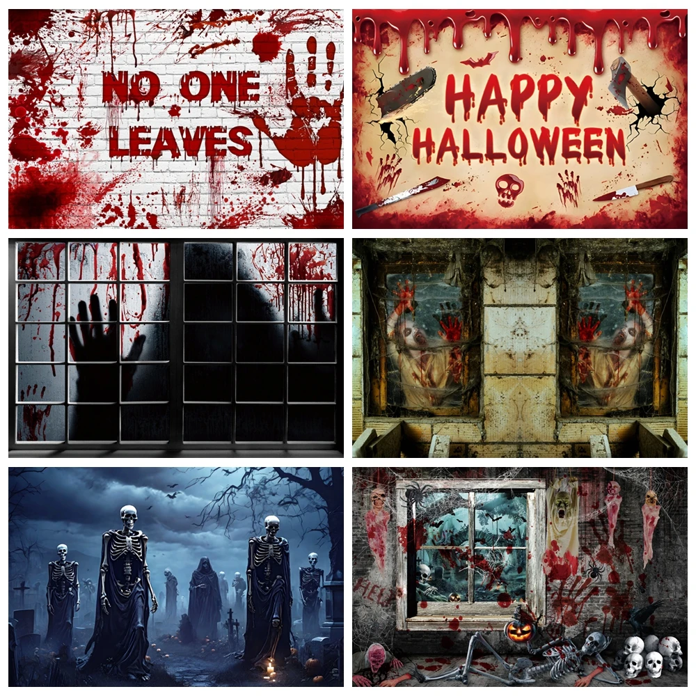 

Blood Halloween Party Backdrop Scary Bloody Handprint Footprints Zombie Vampire Horror Children Portrait Photography Background