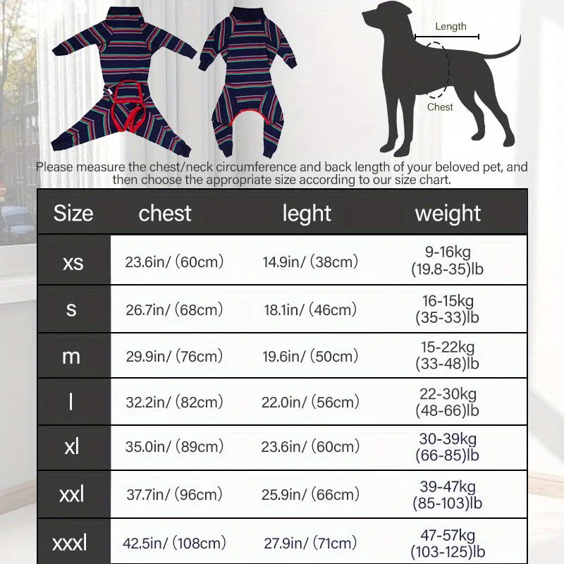 قميص مخطط للكلاب بعد الجراحة ملابس الفطام عالية المرونة بأربعة أرجل تغطية كاملة بيجامات ناعمة قابلة للتنفس صديقة للبيج