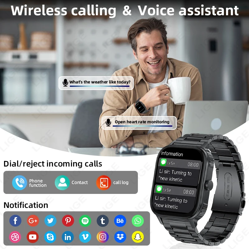 LIGE 1000mAh بطارية سعة كبيرة ساعة ذكية الرجال في الهواء الطلق IP68 الرياضة جهاز تعقب للياقة البدنية الاتصال الصوتي 2.04 "HD النساء Smartwatch #4