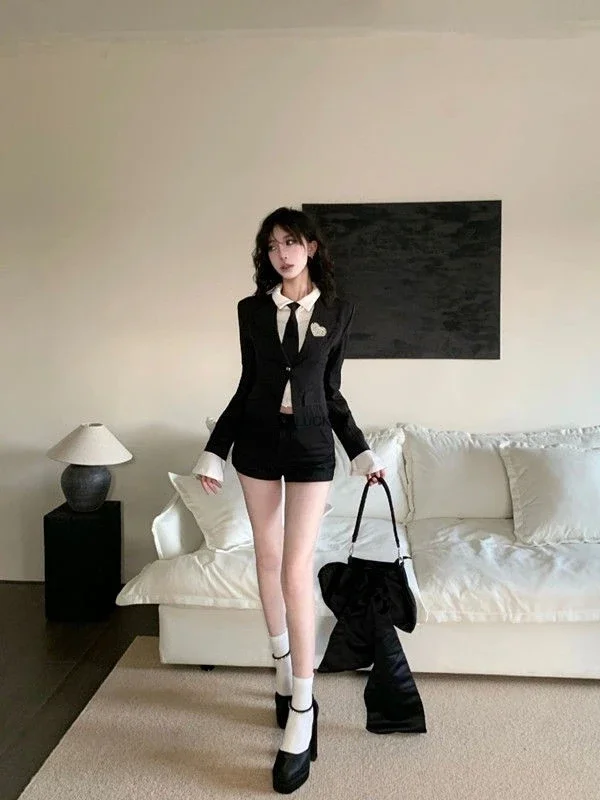 اليابانية كوريا موحدة Jk دعوى سترة سترة فستان قميص التخسيس السراويل ثلاث قطع مجموعة النساء السود تحسين Jk موحدة مجموعة