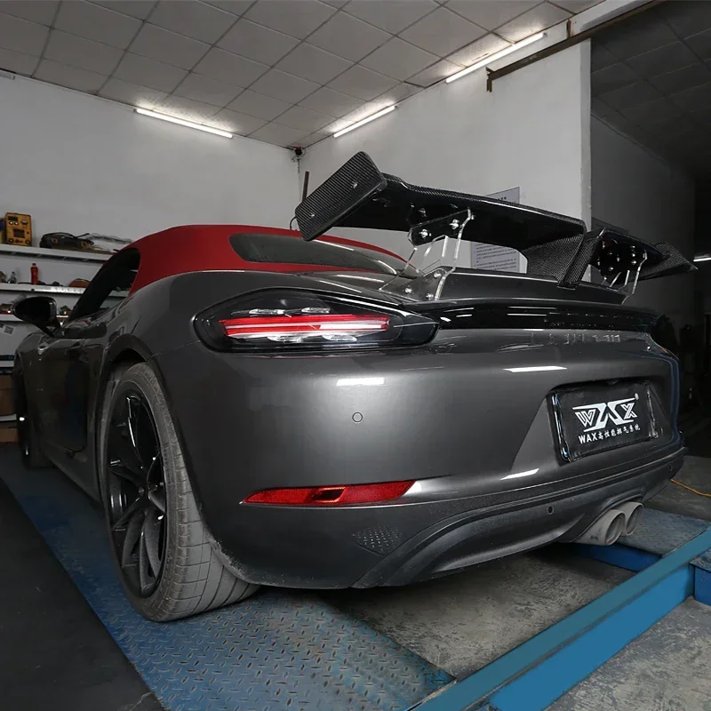 Carbon fiber Spoiler PP Rear spoiler for  For 718 Cayman Boxster Carbon Fiber Tail Wing