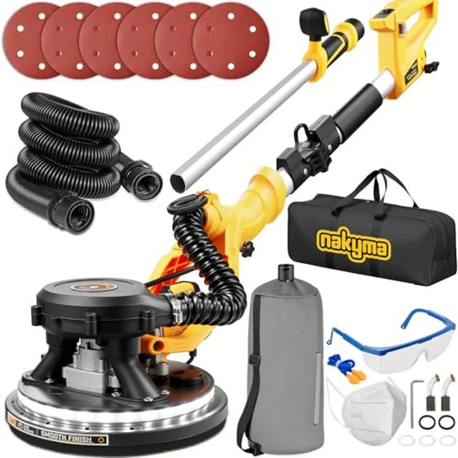 

Электрическая шлифовальная машина для гипсокартона 950 Вт, 8.5 А с пылесосом, 9 регулируемых скоростей (800-2100 об/мин), складная и выдвижная