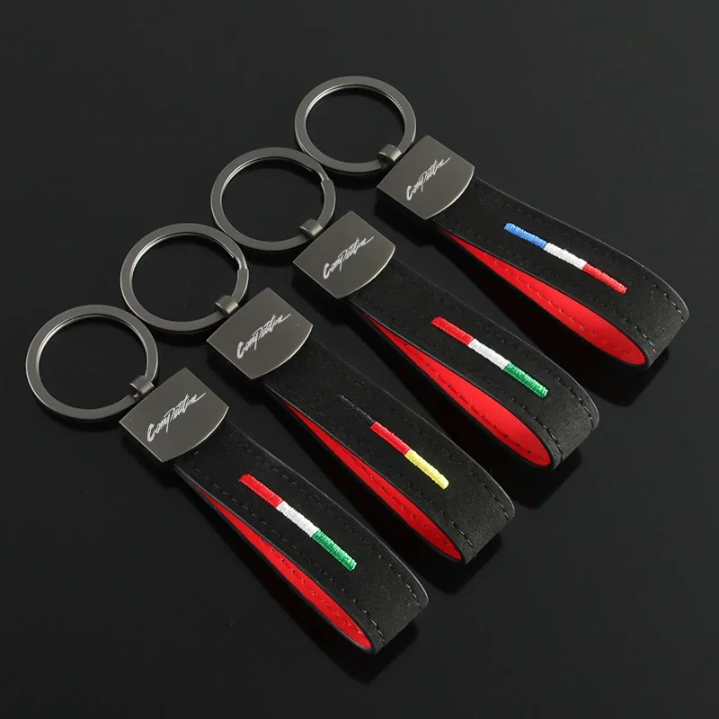 Suede Auto Keyring Key Chains for Mitsubishi Competition Logo ASX Grandis Pajero Galant Eclipse Car Key Rings Pendant Holder