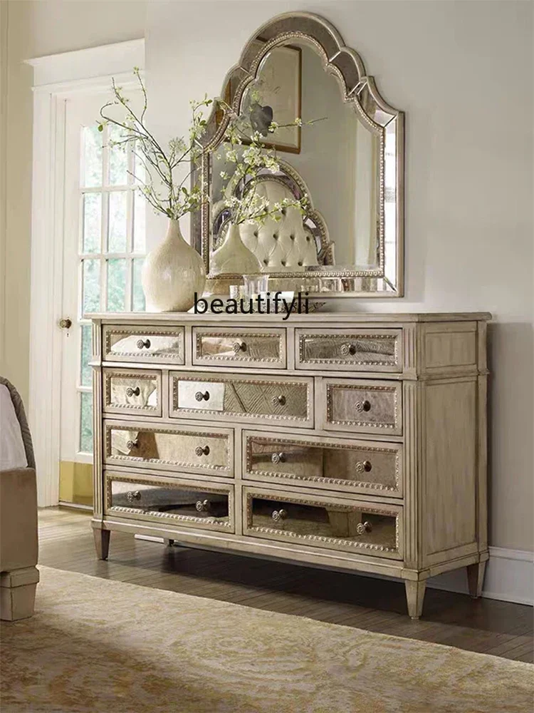 American Style French Style Solid Wood 5/10 Chest of Drawers Antique White as Old Furniture Bedroom Storage Organizer