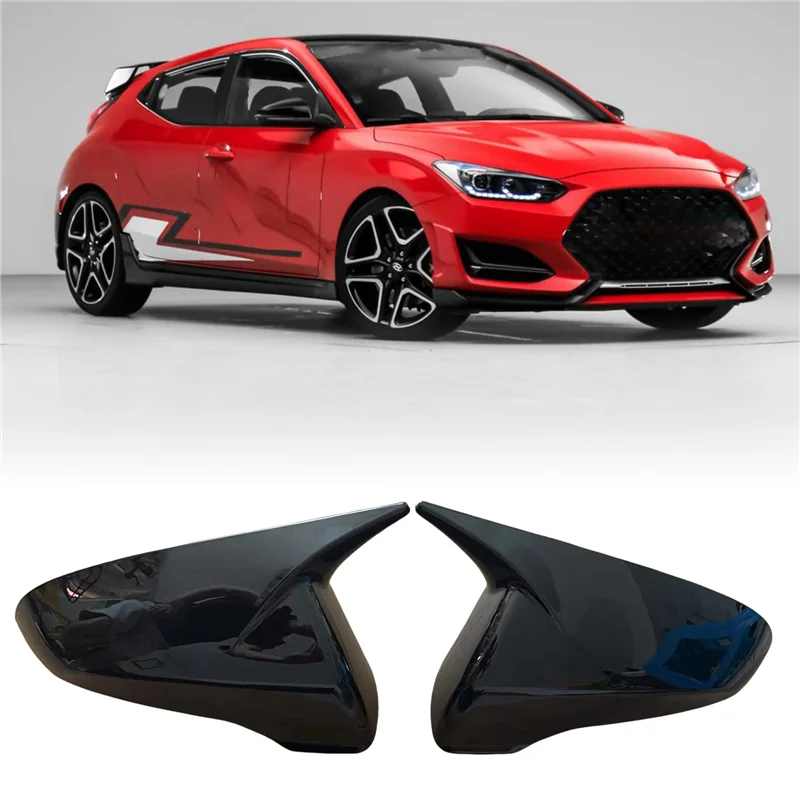

1 Pair Ox Horn Side Mirror Shell Accessories Reverse Caps Trim For Hyundai Veloster 2018-2024 Glossy Black