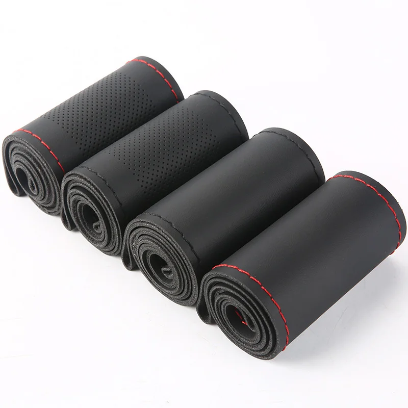 DIY 자동차 인테리어 스티어링 휠 커버, 핸드 스티치 직경 38 cm 또는 15 인치, 부드러운 인공 가죽 두뇌, 바늘 실 포함