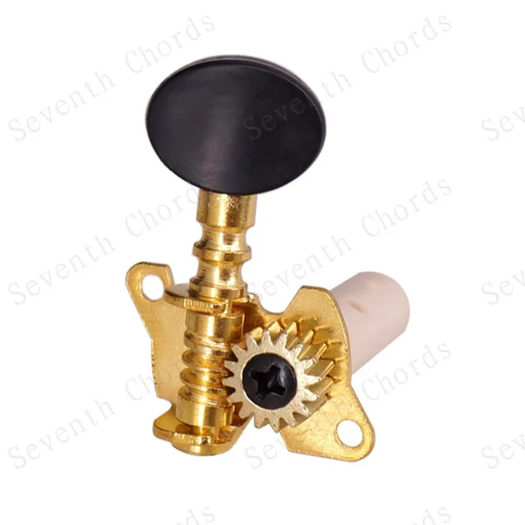 A Set 3R3L Gold Open Gear Classical Guitar String Tuners Tuning Pegs Keys Machine Heads - Black Small Oval Button