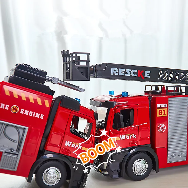 New products Large alloy ladder fire truck model,simulation rescue engineering car toy,original packaging gift,wholesale