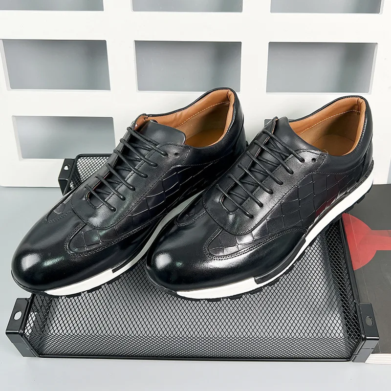 Luxury Brand Oxford Shoes for Men Genuine Leather Lace-up Round Toe Handmade Black Brown Leather Footwear Casual Sneaker