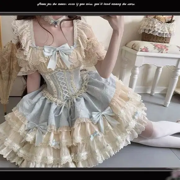 new-cute-ele-blue-een-purple-lolita-ort-ballet-sle-dog-dr-polyester-fabric-summer-2025-ktv-costume-fem-dres