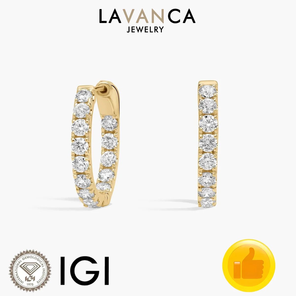 Classic Round Cut Lab Created Diamond Hoop Earrings 9K/14K/18K Solid Gold Lab Diamond Earrings Fashion Jewelry Fine Jewelry