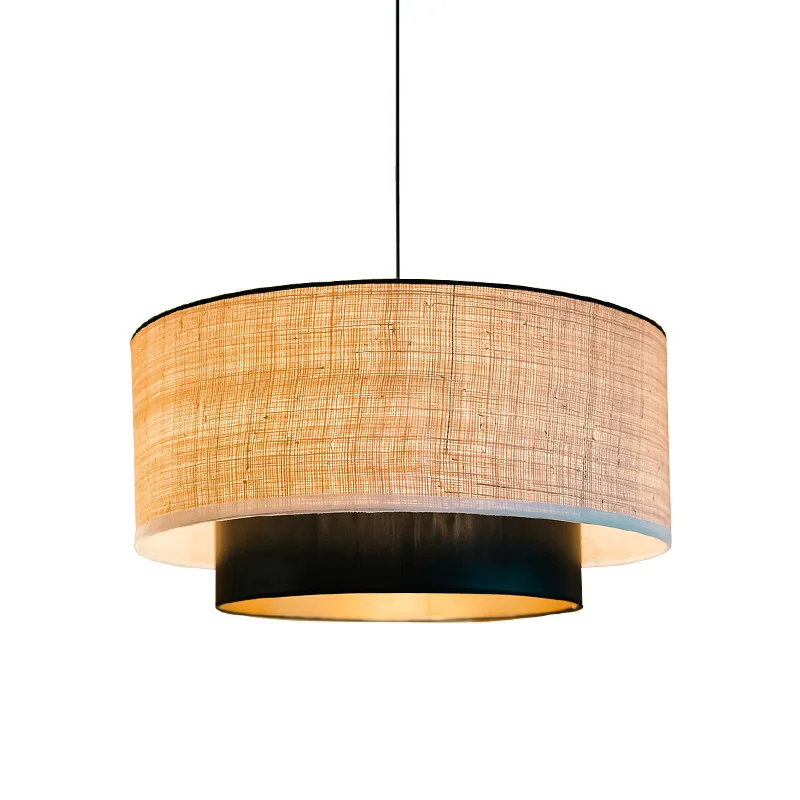 wicker lantern pendant lamp Wabi Sabi black fabric lamp Nordic Bedroom Droplight B&B dining room designer Suspend Lamp