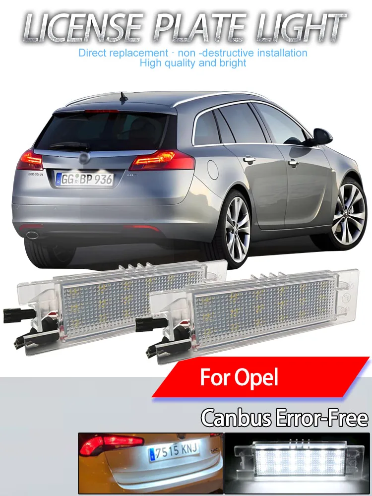 2 pièces pour Opel Astra J H Corsa D E C Meriva A B Vectra C Zafira B Insignia Adam ou Vauxhall, éclairage de plaque d'immatriculation LED pour voiture