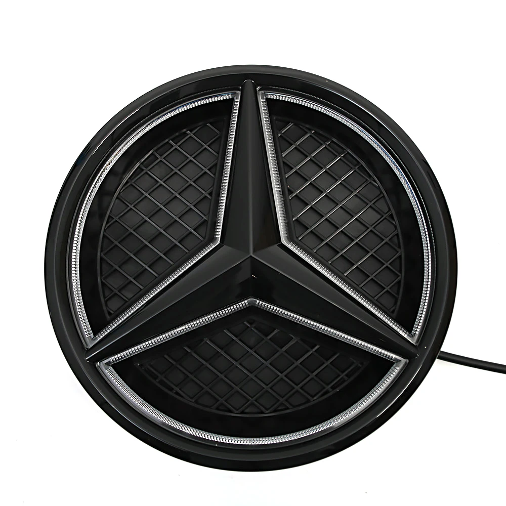 LED Mirror Style For Mercedes 16-19 GLC GLE GLS -Class Front Grilled Star Emblem Illuminated Logo Glossy Black And Chrome Silver