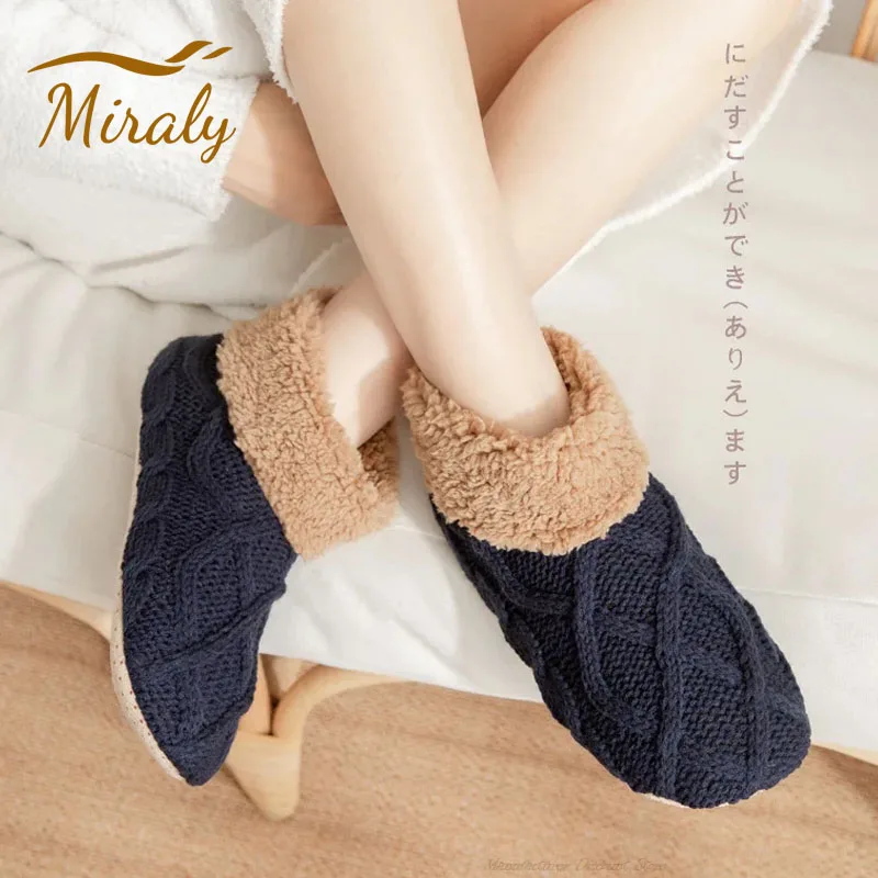 Winter Warme Schuhe Thermische Flauschigen Nicht-Slip Slipper Socken Schuh Männer Frauen Kurze Baumwolle Verdickt Fleece Hause Schlafen Fuzzy socken