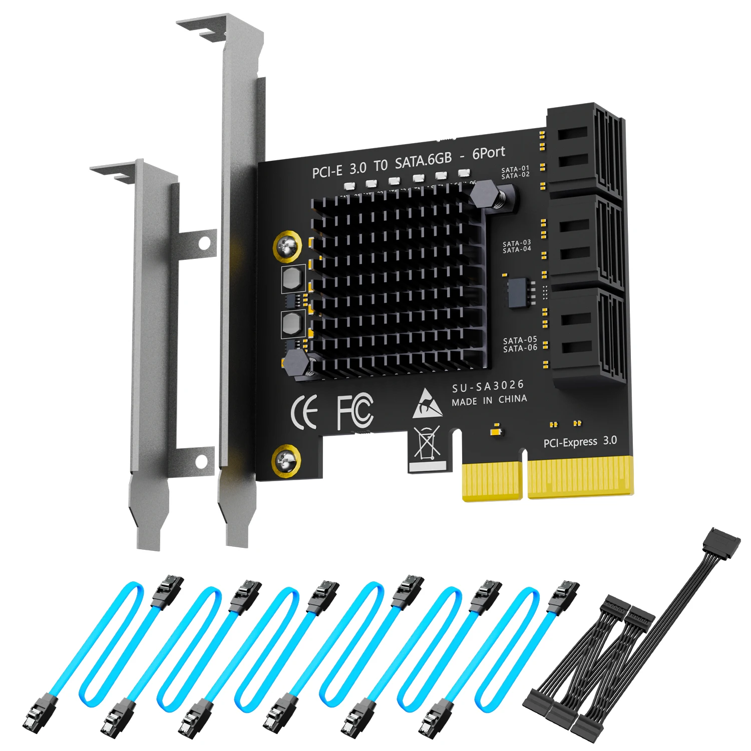 6‑Port SATA 3.0 PCIe Expansion Card, 6Gbps Storage Controller Add‑On Card for Desktop PC Server NAS