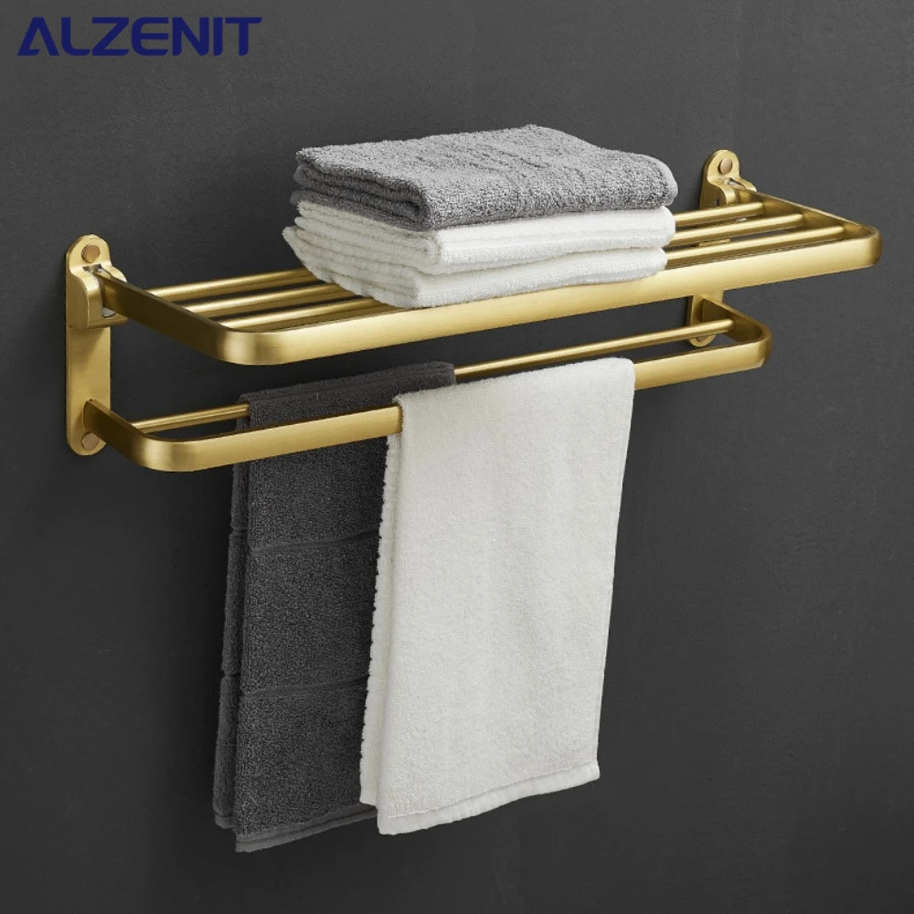 Bathroom Accessories Brushed Gold Space Aluminum Towel Rack Shelf European Hardware Pendant Set Storage Bar Paper Holders