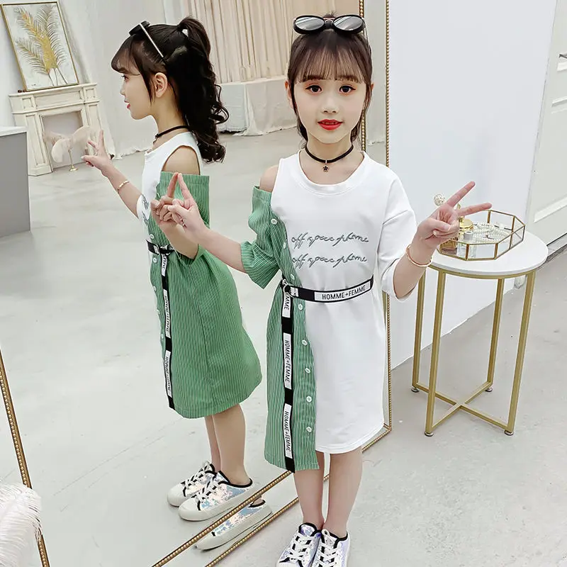 

Girls Dress Summer 2023 New Wear Korea Fashion Novel Style Splicing Dress Tide Asymmetrical Dress Girls 4 6 7 8 9 10 11 12 Years