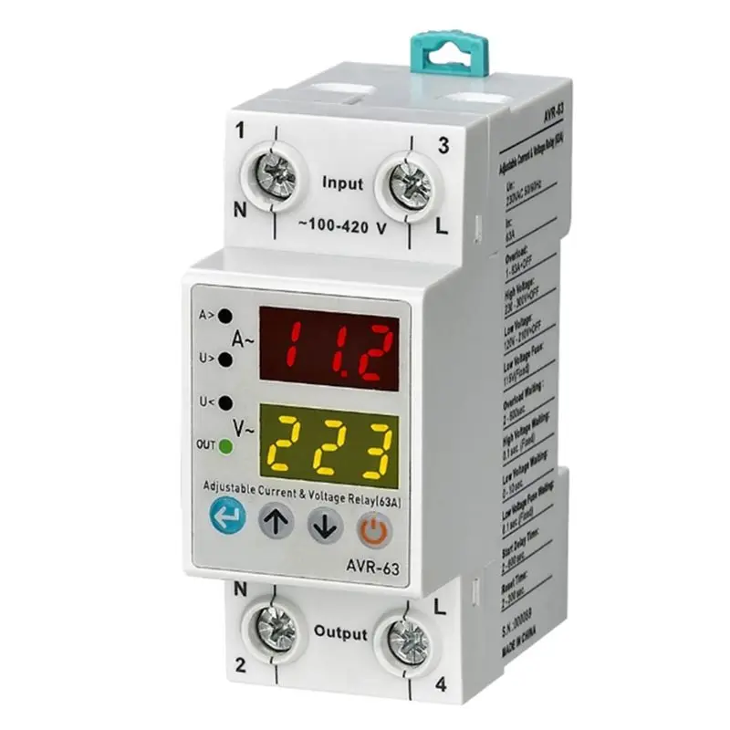 DTA4-AVR-63A Dual Display Adjustable Voltage And Over-Current Protection Relay Based Automatic Voltage Protector