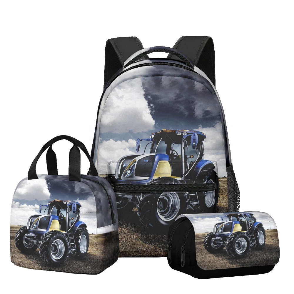Trendy Popular Funny Tractor pattern 3D Printed 3pcs/Set School Bags Laptop Daypack Backpack portable Lunch bag Pencil Case