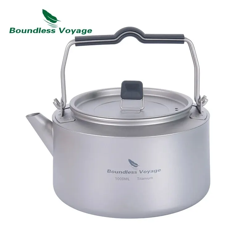 Boundless Voyage Titanium 700/1000ml Tea Kettle with Folding Handle Outdoor Camping Cookware Ultralight Portable Teapot