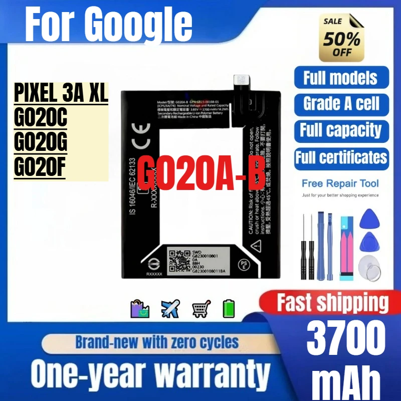 G020A-B for Google PIXEL 3A XL/G020C/G020G/G020F Phone Battery 0 Cycle High Quality High Capacity Replacement Bateria with Tools