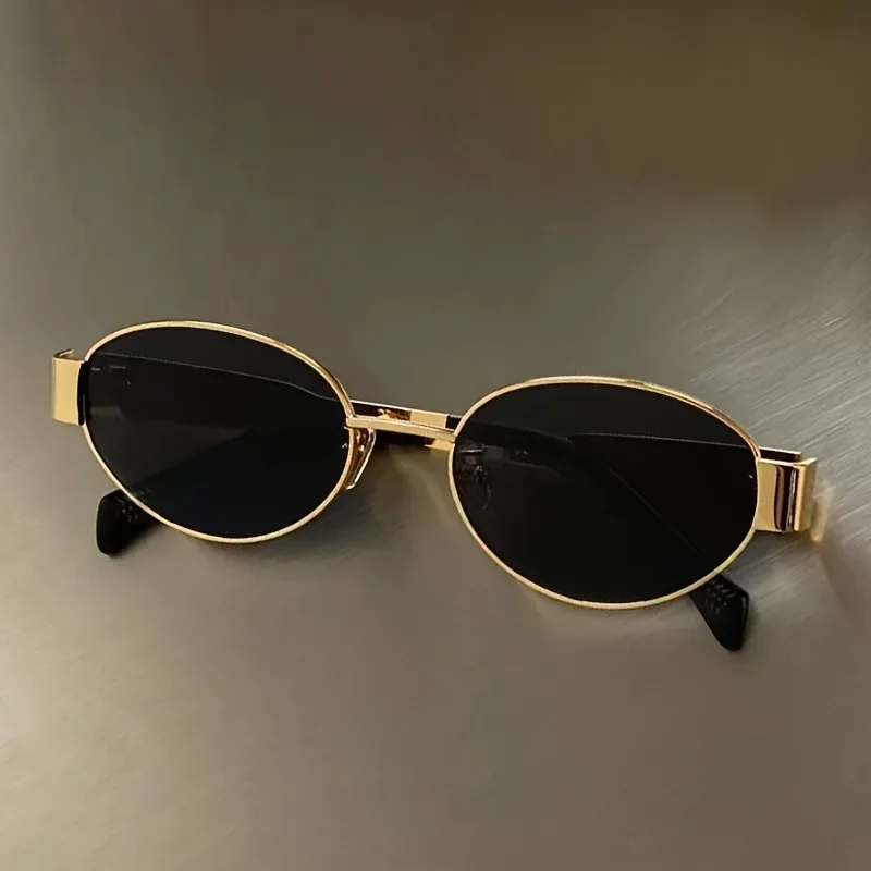 Trendy Oval Sunglasses for Women Luxury Metal Frame Retro Sun Glasses Ladies Classic Vintage Round Man Shades