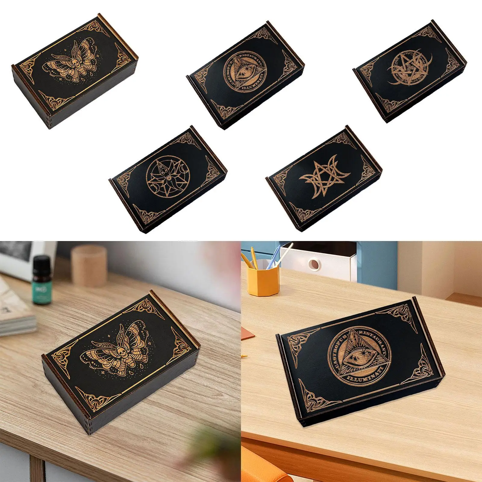 Tarot-Box aus Holz, Kartenhalter, Geschenk, Sammlerstück, dekorative Spielkarten, verschiebbares Schmuckstück, Andenken-Box, Karten-Organizer, Tarot-Kartenetui