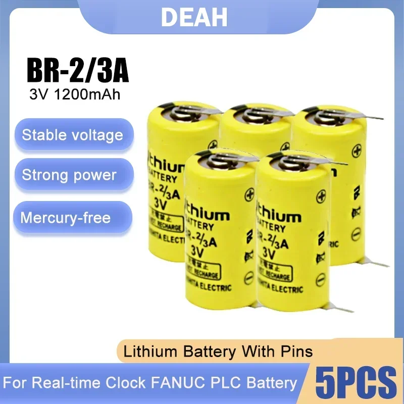 5PCS Original BR-2/3A BR2/3A BR-2/3 17335 3V 1200mAh Lithium Batteries With Pins For Real-time Clock FANUC PLC Battery