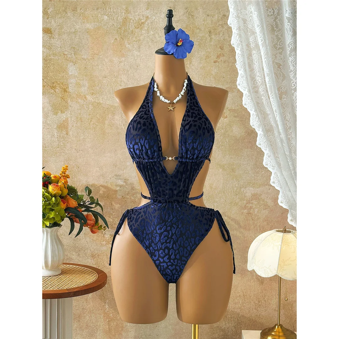 XS - L, tiefes V-Ausschnitt-Design, Leopardenmuster, Damen-Badeanzug, einteiliger Badeanzug, Damen-Badebekleidung mit Ausschnitten, Wickel-Badeanzug, Badeanzug, Modell V8077. – Detail 20
