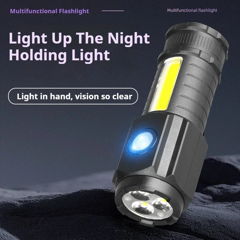 

Hot selling three eyed small flashlight COB side light portable high brightness pen clip work maintenance light