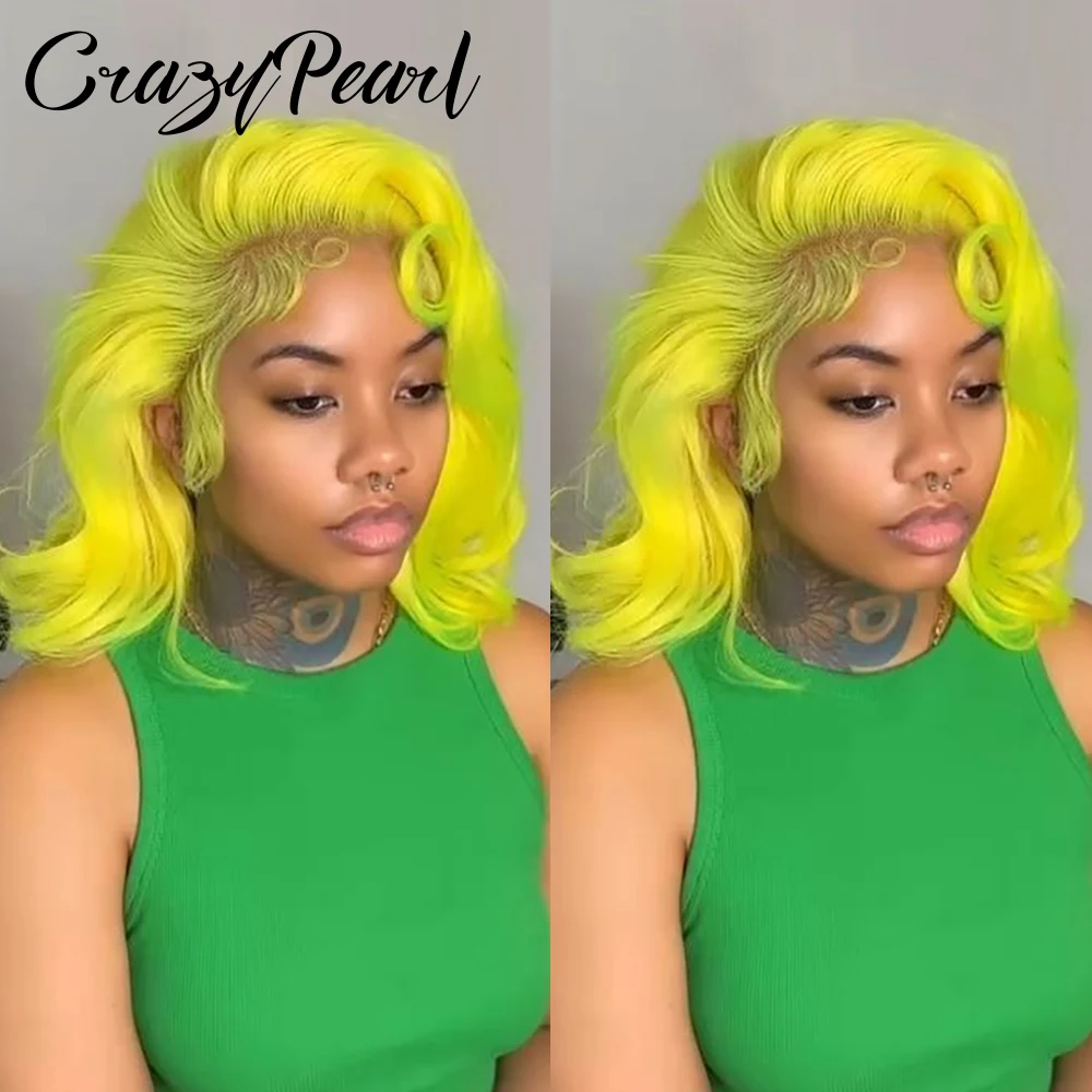 CrazyPearl Neon Bob Wig Human Hair Colored Lace Frontal Wigs On Sale Pretty Human Hair 100% Natural Hair For Woman 10Inch-14Inch