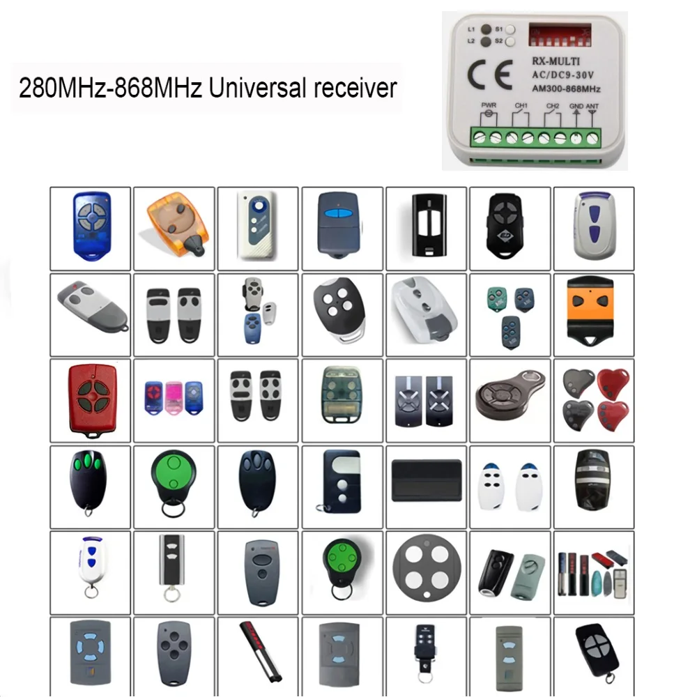 300-900MHz 범용 차고 문 원격 제어 수신기 RX 다중 주파수 2 채널 컨트롤러 스위치, 433 868 MHz 송신기 용