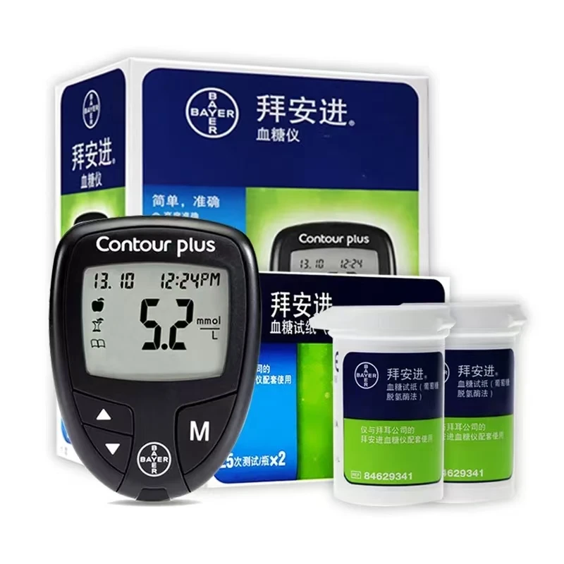 Bayer Contour Plus medidor de glucosa en sangre, tiras de prueba para modulación de glucómetro, código libre, probador automático de azúcar para diabéticos para el hogar