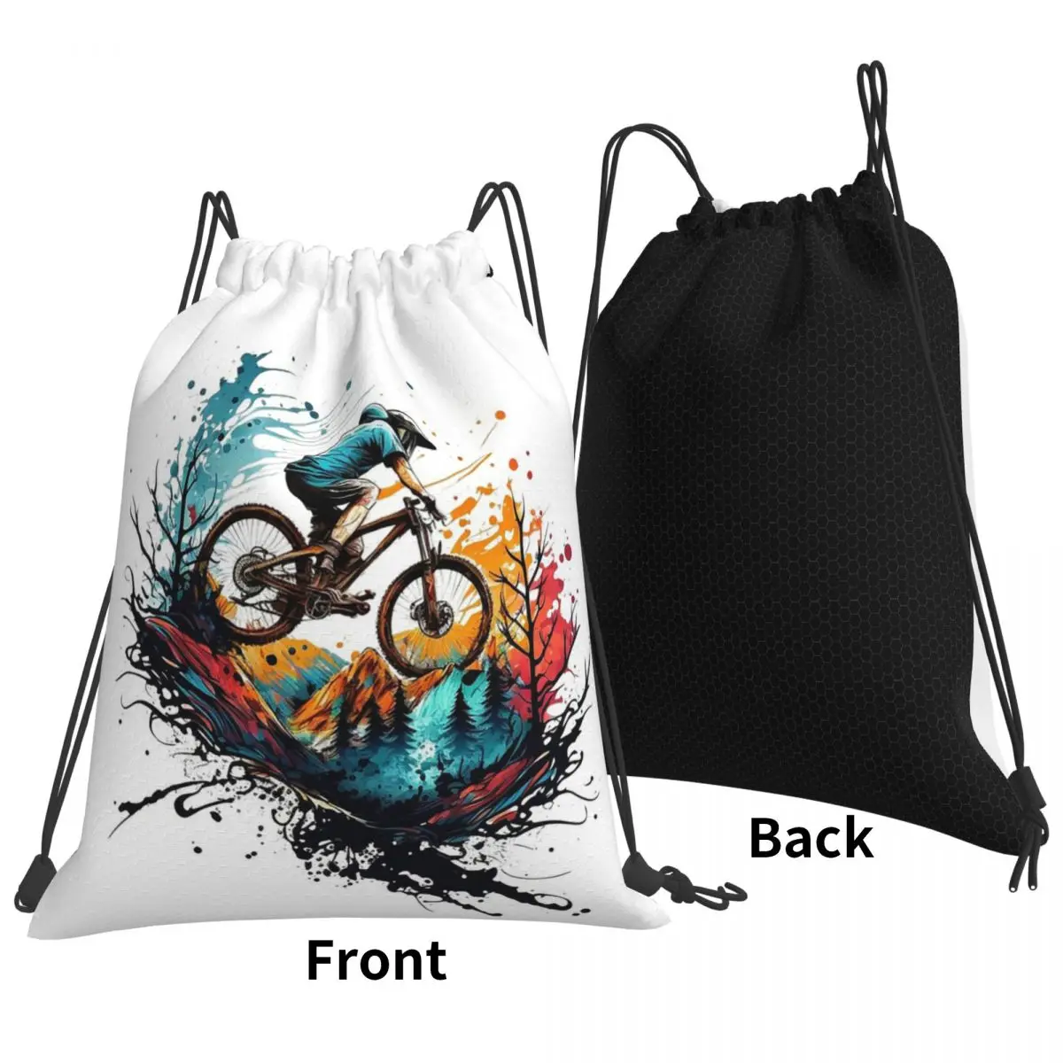 Riding The Mountain Trails Backpacks Casual Portable Drawstring Bags Shoes Bag Book Bags For Travel Students
