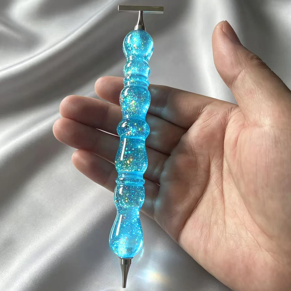 HOMFUN New Shiny Blue Sea Diamond Painting Pen, Embroidery Dot Drill Pen Tool，Multifunctional Metal Tips Accessories view 5