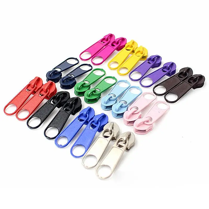 10Pcs/Set Mixed Color 5# Metal Nylon Zipper Slider Fashion Zipper Puller For DIY Handwork Bag Sewing Zipper Slider Tools