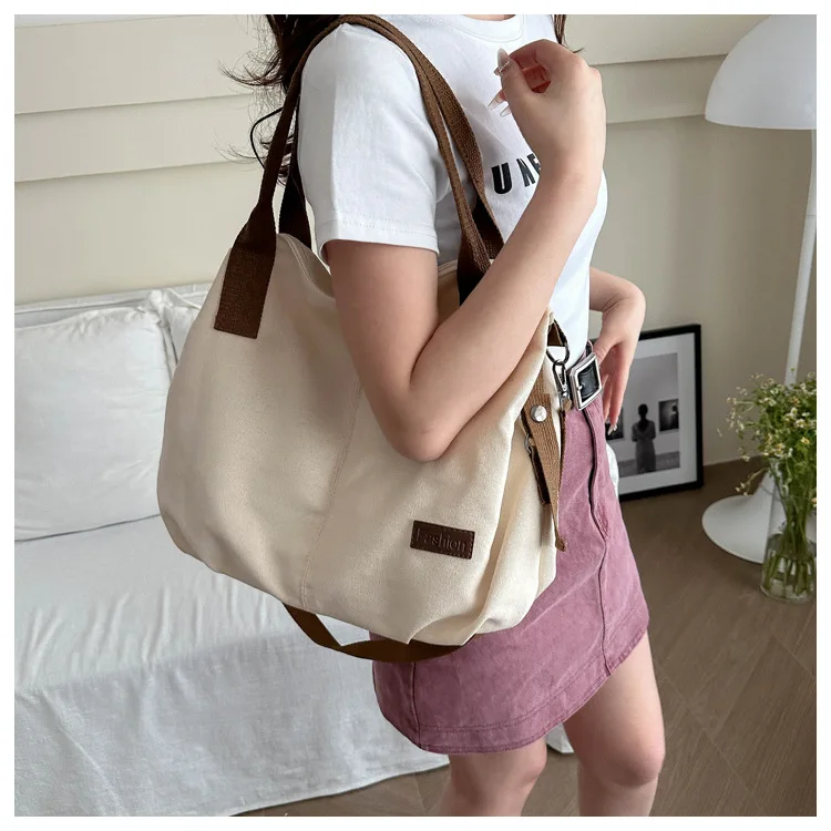 

2024 Canvas Bags for Women Handbag Shoulder Bag LargeCapacity Solid Color Totes Shopper Bags Casual FemaleCross Body Bags