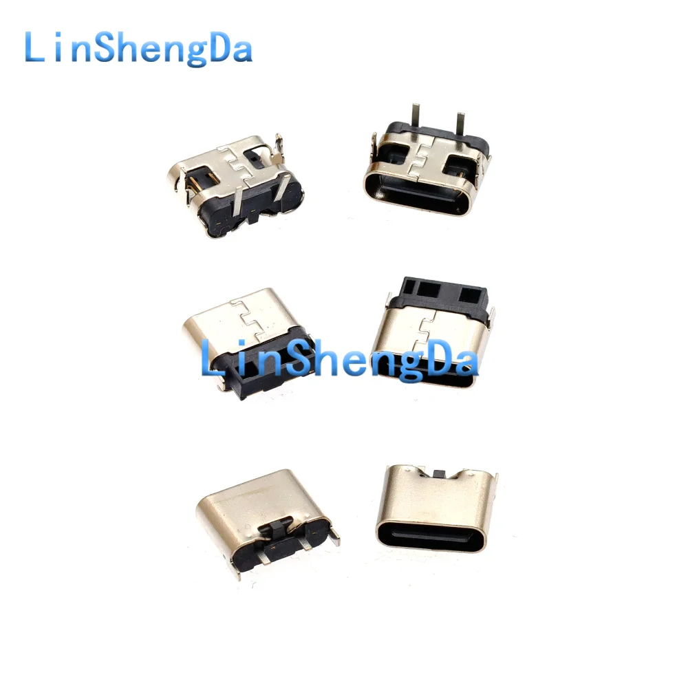 TYPE-C female socket 2P soldering wire type 180 degree direct insertion charging interface Typec connector