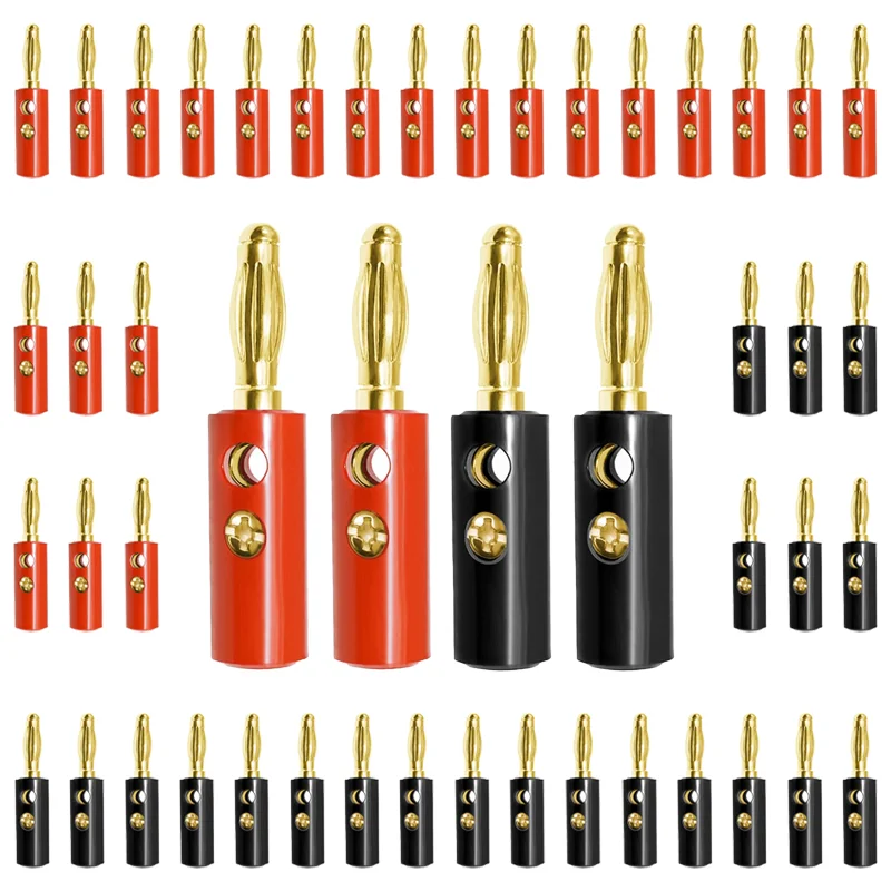 40/200Pcs 4mm Speaker Banana Connector Horn Gold Plated Plug Compatible with Up To 3mm Diameter of Speaker Cable