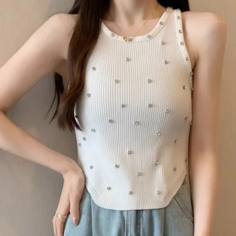 

American Design Sense Spice Girl Street Wind Sling Backless Rivet Knit Slim Vest