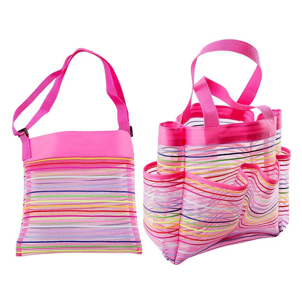 2pcs Portable Mesh Beach Bag for Kids – Breathable Colorful Shell Storage Organizer Pouch
