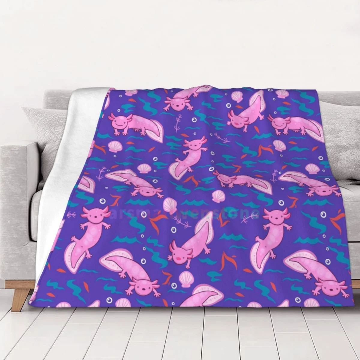 Kawaii Axolotl Flannel Fleece Blanket Soft Warm Lightweight Cozy Anti-Pilling Fuzzy Throw Blankets for Couch Bed Sofa Travel