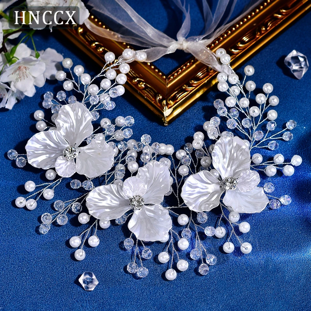 HNCCX Trendy Wedding Hair Band Pearl Crystal Headpieces Wedding Hair Accessories Acrylic Flower Party Head Jewelry Tiara CP820