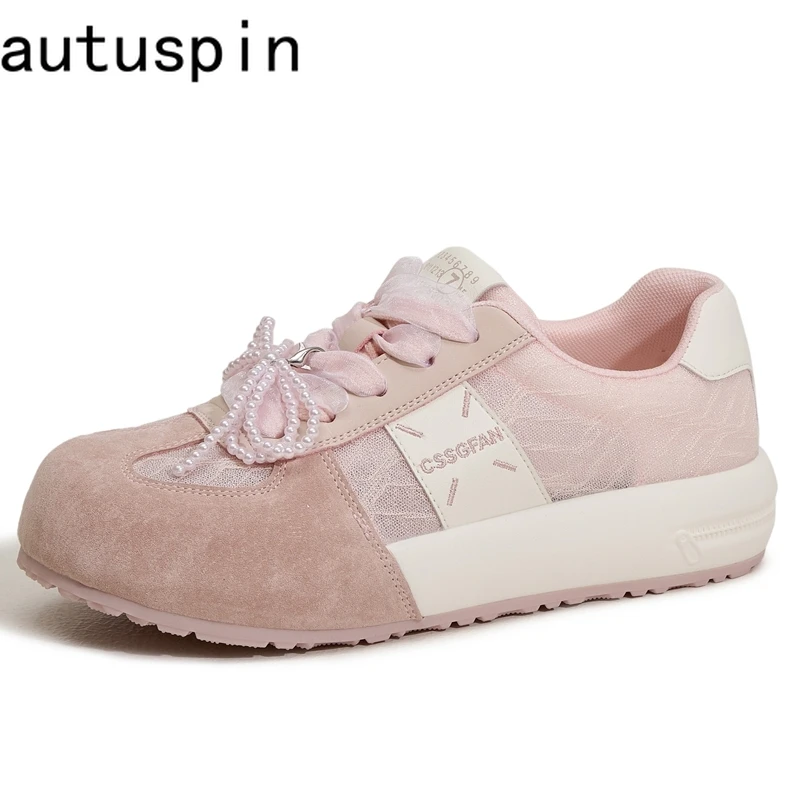 

AUTUSPIN/2020 летняя женская обувь из натуральной кожи на плоской подошве, женские кроссовки на платформе, уличные лоскутные дышащие кружевные кроссовки, женские кроссовки